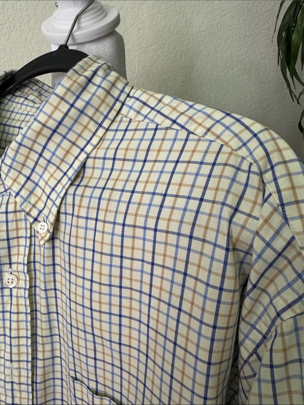 Brooks Brothers Plaid Dress Shirt Cotton Blue&Tan Windowpane Pattern Men's XL - Picture 3 of 11